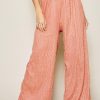 Pink Textured Straight Leg High Waist Casual Loose Pants