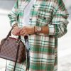 Women's Green Plaid Flap Pocket Long Sleeve Shacket