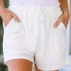 White Waffle Knit Lace-up High Waist Wide Leg Casual Shorts