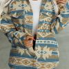 Women's Blue Western Aztec Print Button Flap Pocket Shacket