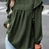 Pretty And Sweet Fall Essential: Green Lace Blouse With Butterfly-like Ruffled Shoulder