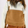 Brown Fleece Patchwork Color Block Zip Funnel Neck Sweatshirt