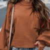 Women's Casual Apricot Raw Edge Patch Pocket Exposed Seam Loose Sweater