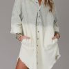 Women's Casual Gray Gradient Long Sleeve Button Up Raw Hem Denim Dress