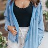 Sky Blue Solid Color Oversized Zip Up Hoodie With Pockets