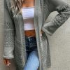 Gray Pointelle Knit Open Front Cardigan