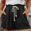 Black Paperbag Waist Drawstring Linen Blend Casual Shorts