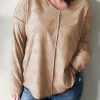 Khaki Plus Size Textured Drop Shoulder Exposed Seam Top