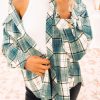 Green Plaid Pattern Flap Pockets Shirt Jacket