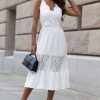 White Lace Crochet Patchwork Sleeveless Long Dress