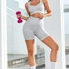 Gray Ribbed Elastic High Waist Seamless Sports Shorts