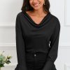 Black Cowl Neck Long Sleeve Elegant Blouse