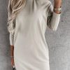 Khaki Single Cold Shoulder T-shirt Dress With Slits