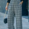 Black Plaid Tweed Wide Leg Pants