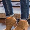 Brown Criss Cross Slip-on Point Toe Heeled Boots