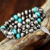 Silvery Vintage Turquoise Beaded Bracelet With Pendants