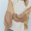 Khaki Color Block Sleeve Patchwork Oversized Sweatshirt