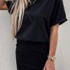 Women's Black Solid Color High Waist Short Sleeve Active Mini Dress