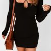 Black Halter Neck Long Sleeve Knitted Sweater Dress