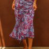 Bohemian Floral Drawstring Ruched Long Skirt