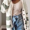 Women's Green Colorblock Textured Knit Buttoned Cardigan