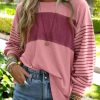 Peach Blossom Colorblock Striped Bishop Sleeve Top