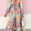 Multicolor Abstract Print O-ring Cut Out Long Sleeve Maxi Dress