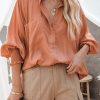 Orange Billowy Sleeves Pocketed Shirt