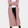 Pink Cable Knit Open Front Long Cardigan