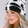 Black Cow Spots Printed Warm Beanie Hat