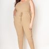 Apricot Apricot Apricot Ribbed Drawstring Waist Plus Size Sleeveless Jumpsuit