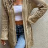 Khaki Pointelle Knit Open Front Cardigan