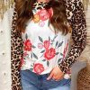 Leopard Floral Print Patchwork Long Sleeve Top