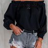 Black Crochet Hollow-out Off-shoulder Blouse