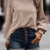 Khaki Lace Long Sleeve Textured Pullover