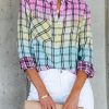 Women's Multicolor Tie Dye Plaid Button Up Shirt