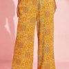 Yellow Bohemian Floral Print Pocketed Wide Leg Pants