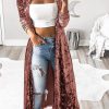 Pink Lapel Open Front Duster Velvet Cardigan