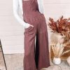 Red Textured Shoulder Straps Pocketed Overalls