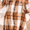 Khaki Plus Size Plaid Flounce Sleeve Button Up Shirt Dress