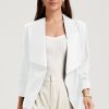 White Solid Lapel Collar Satin Blazer