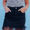 Black Feather Fringed Denim Skirt