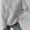 Gray Cable Textured Casual Drawstring Hoodie