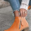 Orange Suede Pointed Toe Side Zipper Booties