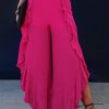 Rose Ruffle Slit High Waist Wide Leg Pants