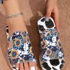 Multicolor Western Sunflower Animal Print PU Flat Slippers