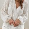 Bright White Delicate Hollowed V Neck Lace Hem Shirt