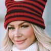 Red Cute Striped Cat-Ear Knit Beanie Hat