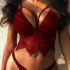 Red Eyelash Lace Splicing Strappy Cutout Bralette