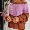 Multicolor Colorblock Mix Texture Knit Sweater